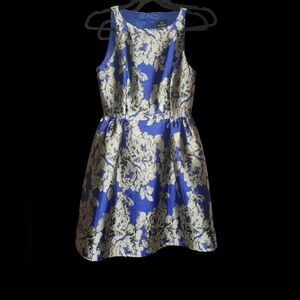 Adrianna Papell Women's Jacquard gold and blue fit and flare dress
